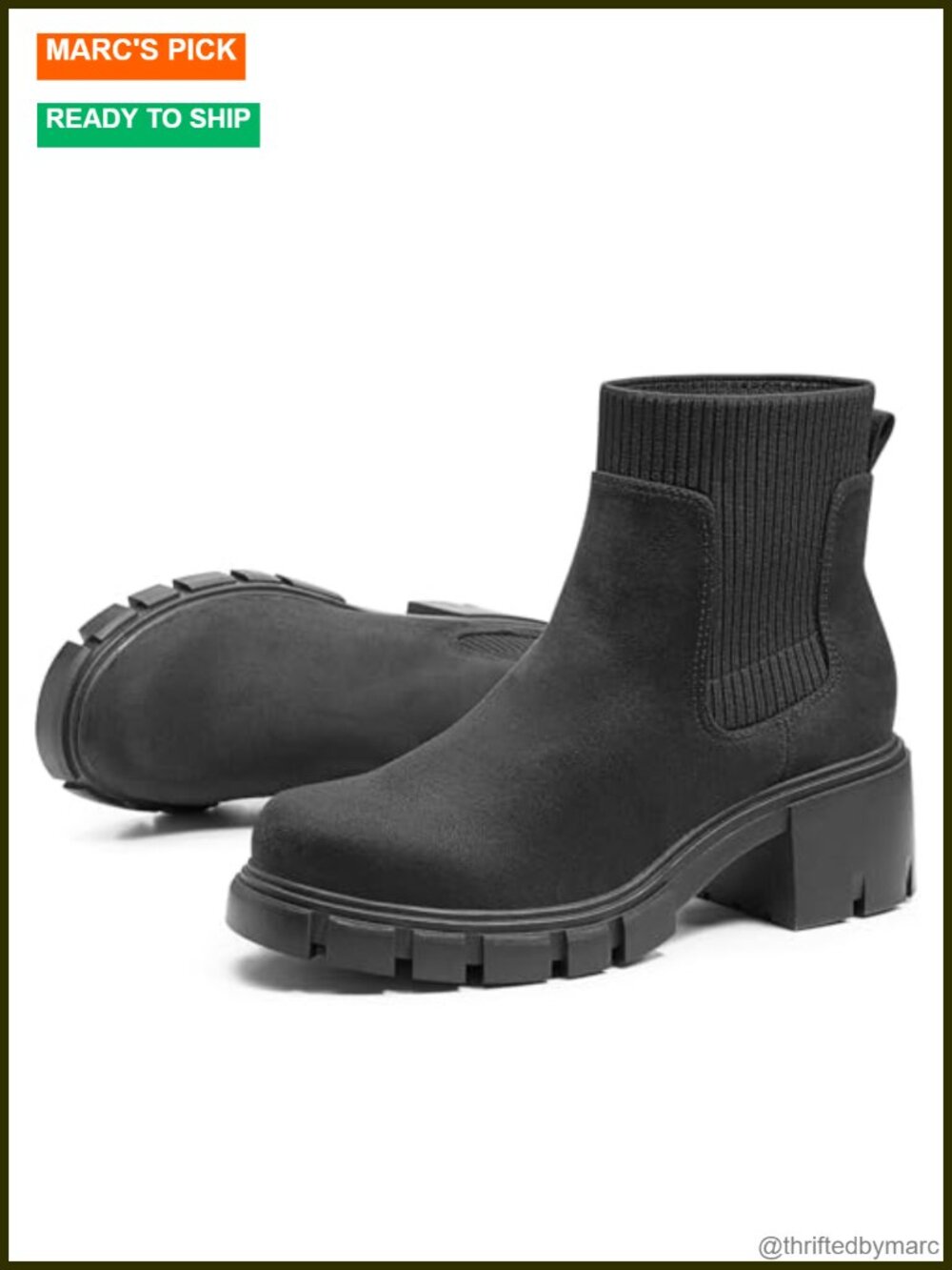 Chelsea Ankle Boots Suede Chunky Heel Slip On Shoes for Fall Winter